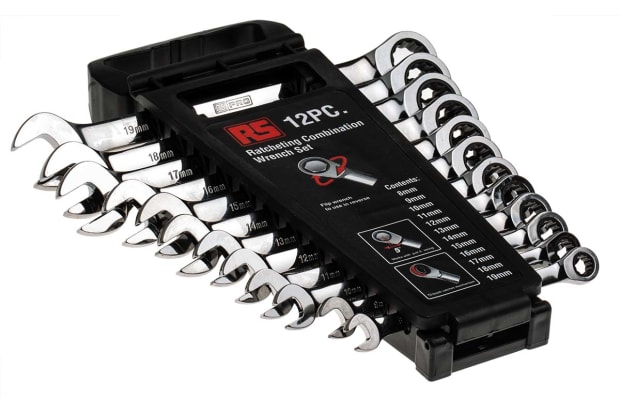 RS PRO 12-Piece Ratchet Spanner Set, 8 → 19 mm, Chrome Vanadium Steel